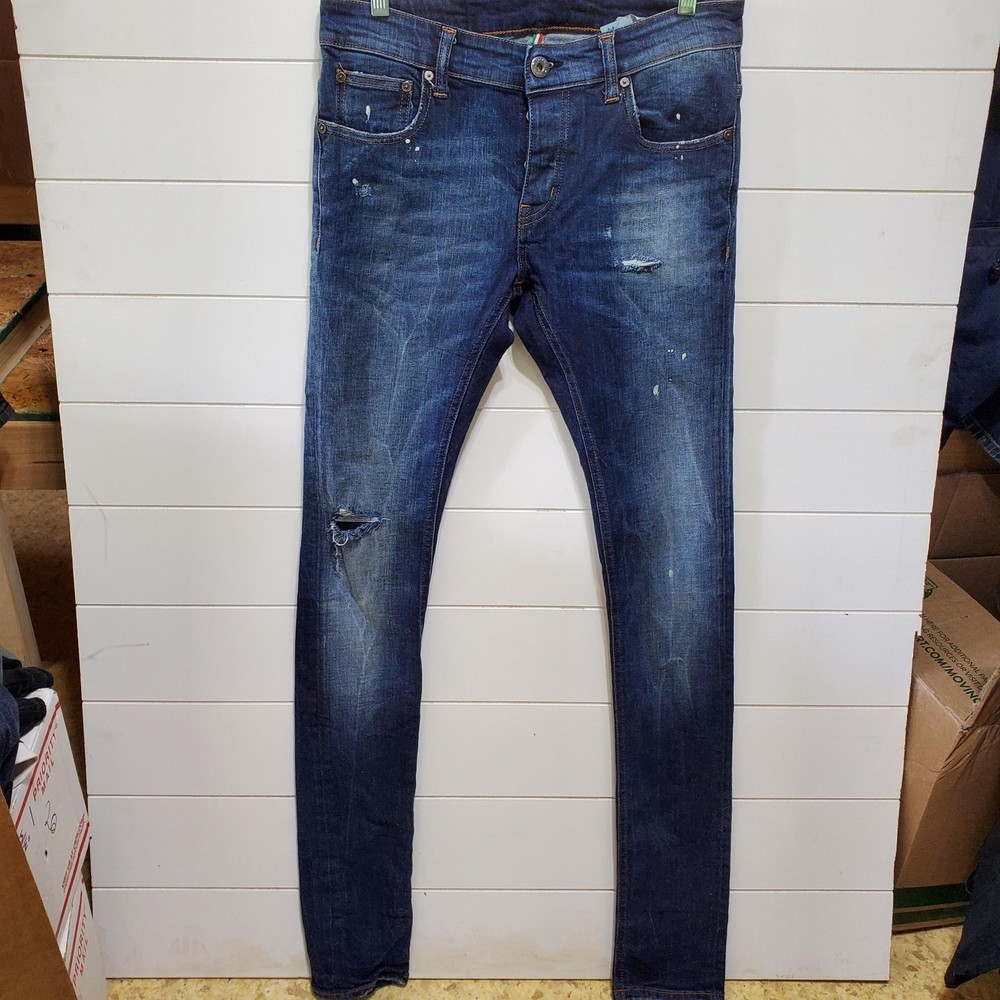 candiani mens size 30 button fly italian made denim distressed skinny jeans